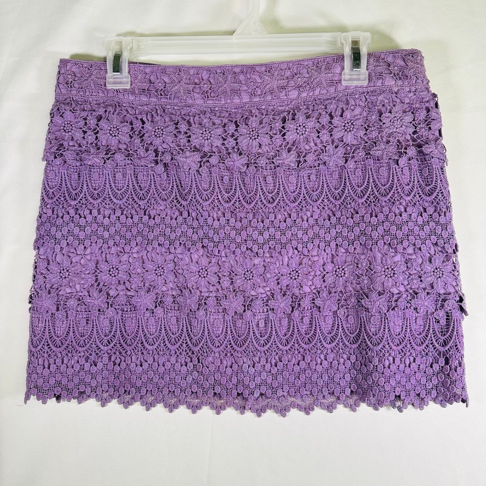 American Eagle Outfitters‎ Lilac Lace Mini Skirt Zip Closure Cotton Blend size 8